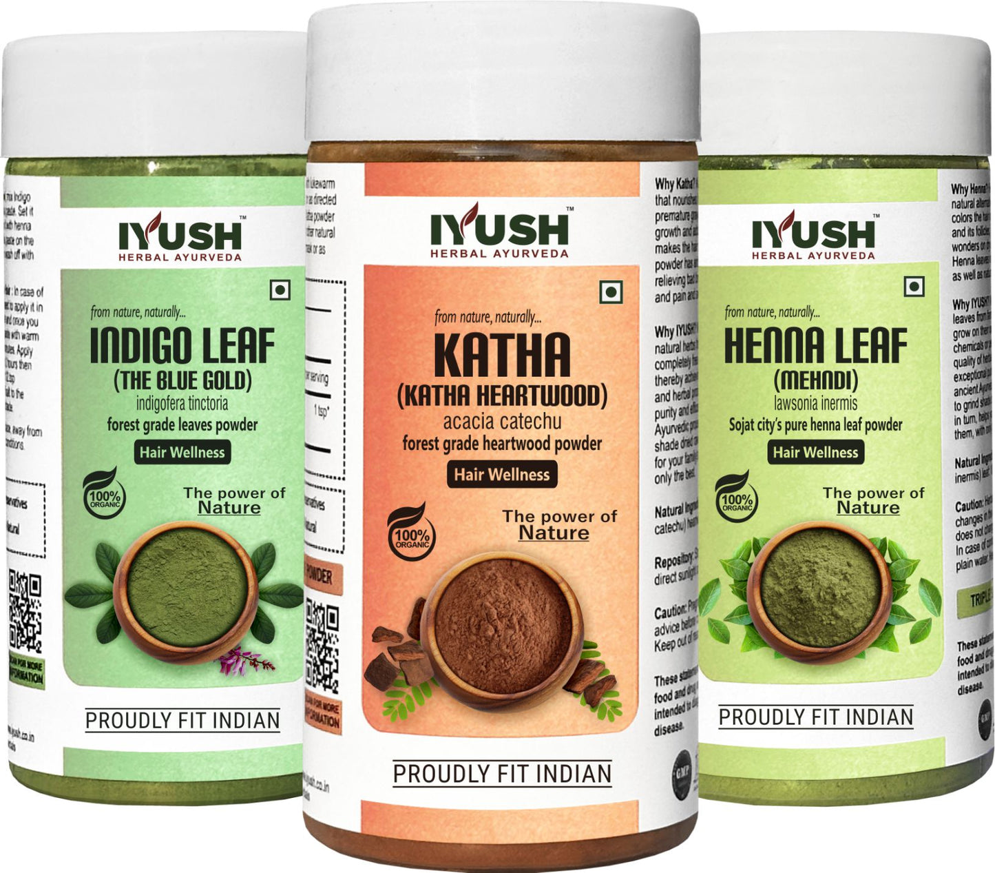 Premium Herbal Henna, Katha and Indigo Leaf Powder for Holistic Hair Wellness – Pack of 3, 100gm Each
