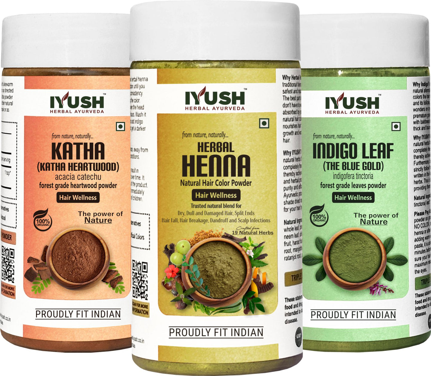 Premium Herbal Henna, Katha and Indigo Leaf Powder for Holistic Hair Wellness – Pack of 3, 100gm Each