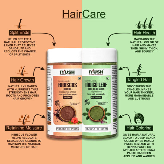 Premium Indigo Leaves with Hibiscus Powder for Holistic Hair Wellness – Pack of 2, 100gm Each