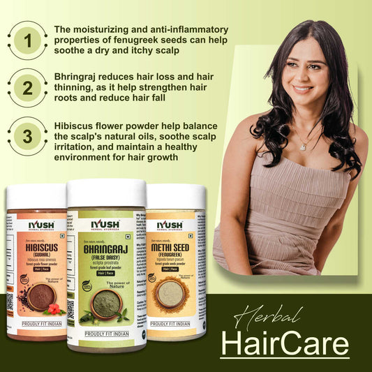 Premium Bhringraj, Methi Seed and Hibiscus Flower Powder for Holistic Hair and Skin Wellness – Pack of 3, 100gm Each
