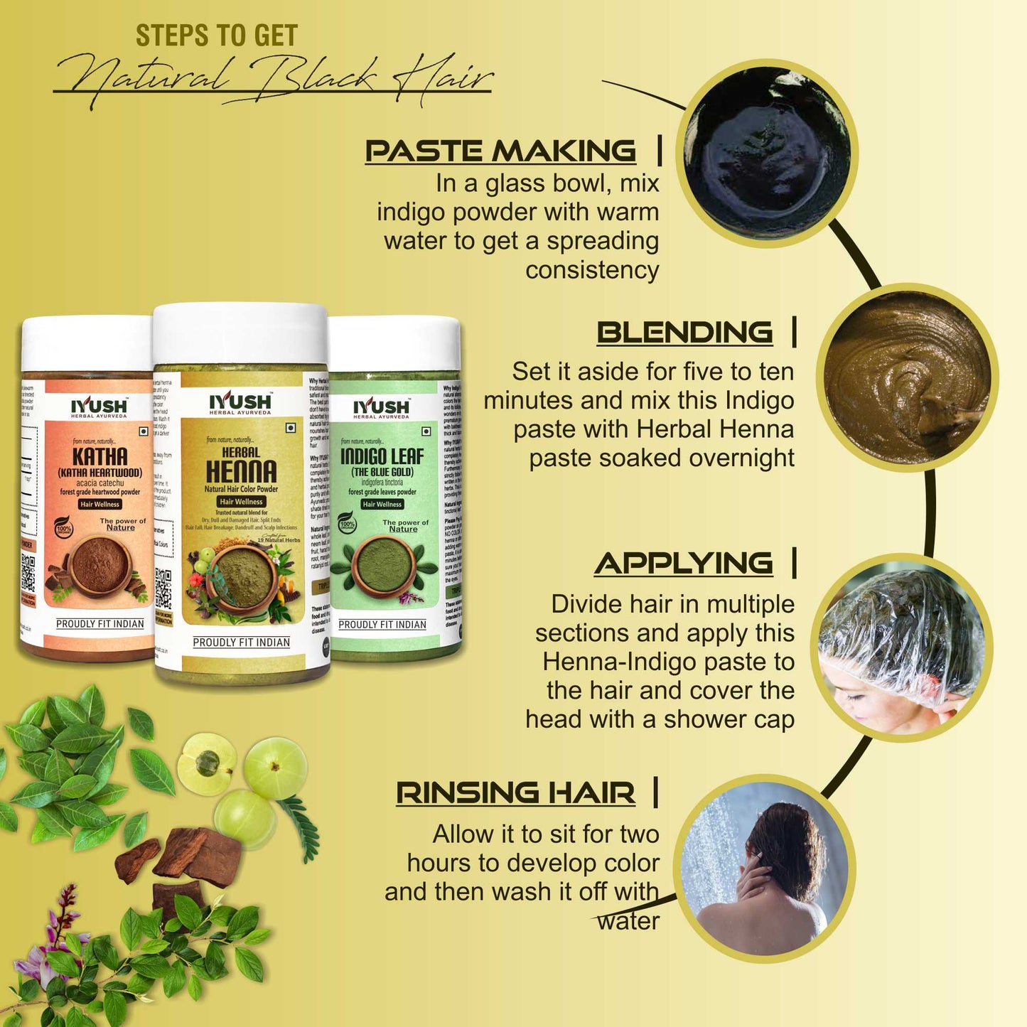 Premium Herbal Henna, Katha and Indigo Leaf Powder for Holistic Hair Wellness – Pack of 3, 100gm Each