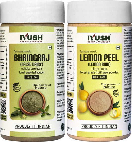 Premium Bhringraj Leaf and Lemon Peel Powder for Holistic Hair and Skin Wellness – Pack of 2, 100gm Each