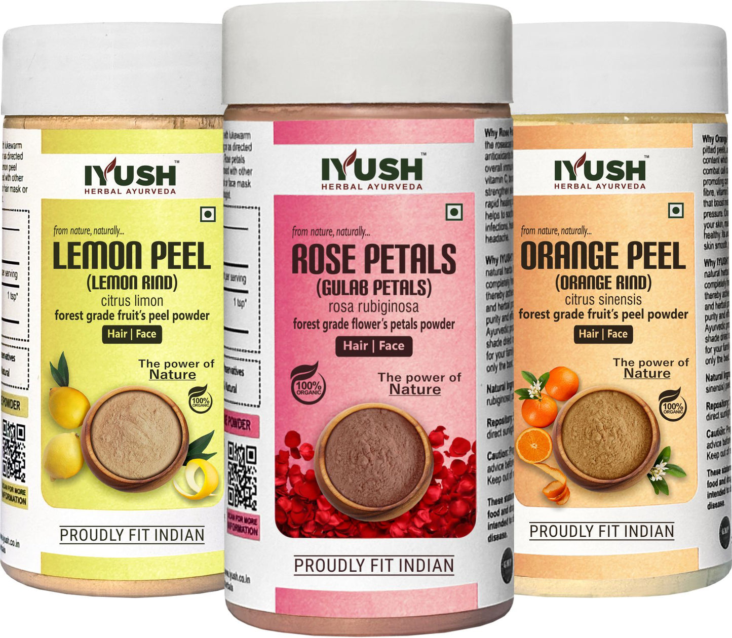 Premium Lemon Peel, Rose Petal and Orange Peel Powder for Holistic Skin and Hair Wellness – Pack of 3, 100gm Each