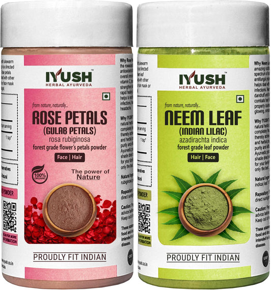 Premium Rose Petal and Neem Leaf Powder for Holistic Skin and Hair Wellness – Pack of 2, 100gm Each