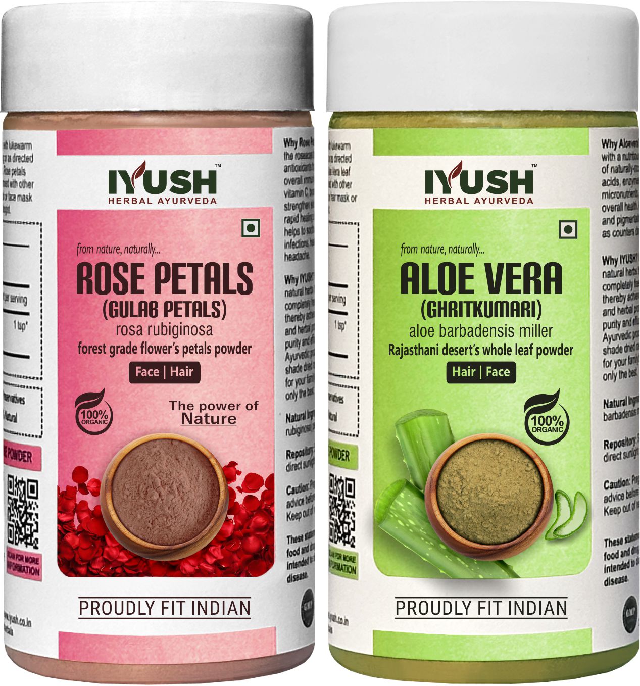 Premium Aloe Vera and Rose Petal Powder for Holistic Skin and Hair Wellness – Pack of 2, 100gm Each