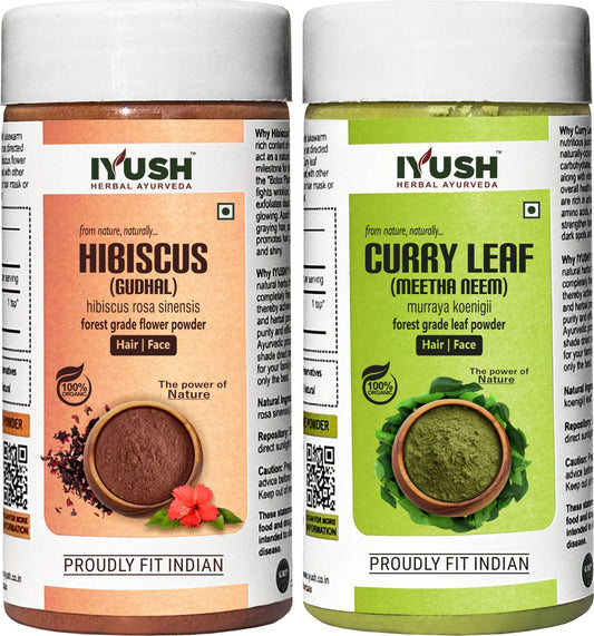 Premium Curry Leaf and Hibiscus Flower Powder for Holistic Hair and Skin Wellness – Pack of 2, 100gm Each