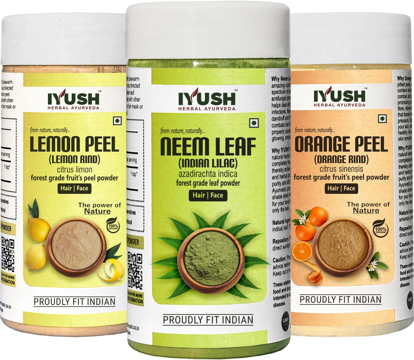 Premium Lemon Peel, Neem Leaf and Orange Peel Powder for Holistic Skin and Hair Wellness – Pack of 3, 100gm Each