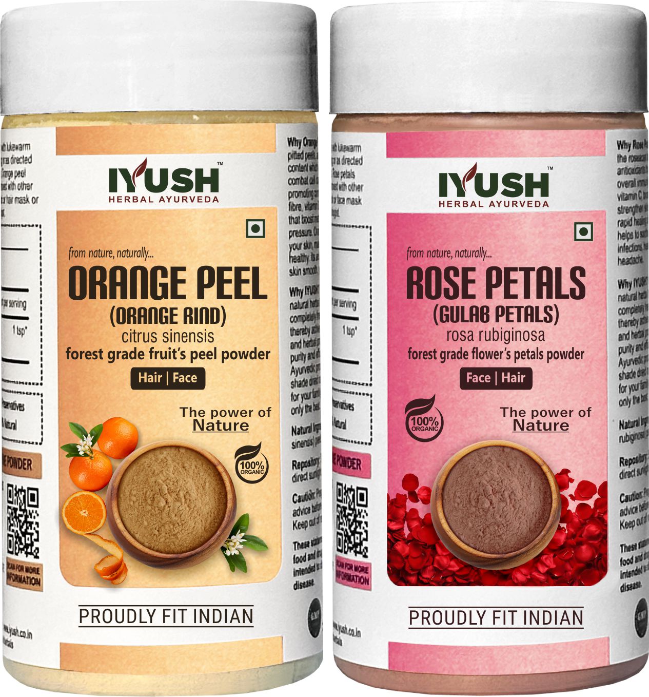 Premium Orange Peel and Rose Petal Powder for Holistic Skin and Hair Wellness – Pack of 2, 100gm Each