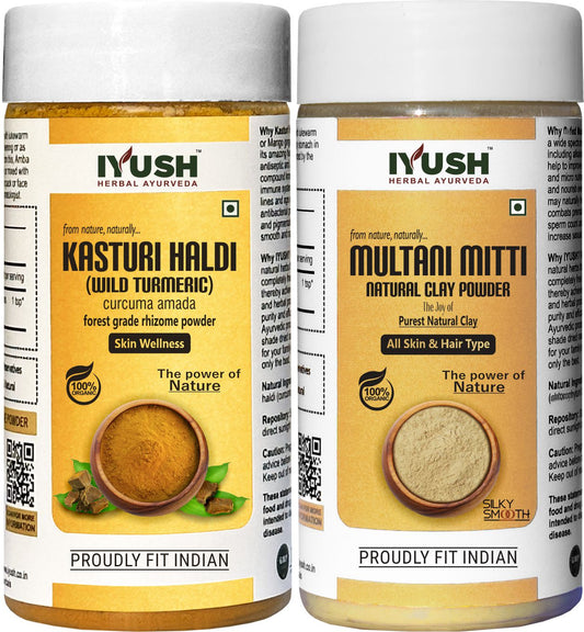 Premium Kasturi Haldi and Multani Mitti Powder for Holistic Hair and Skin Wellness – Pack of 2, 100gm + 150gm