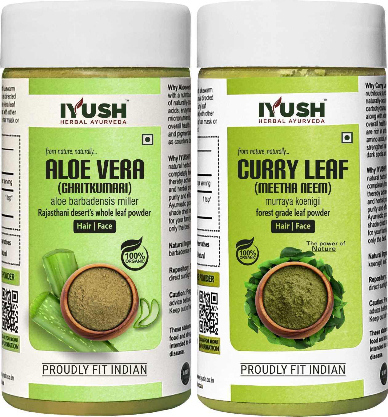 Premium Aloe Vera and Curry Leaf Powder for Holistic Hair and Skin Wellness - Pack of 2, 100gm Each