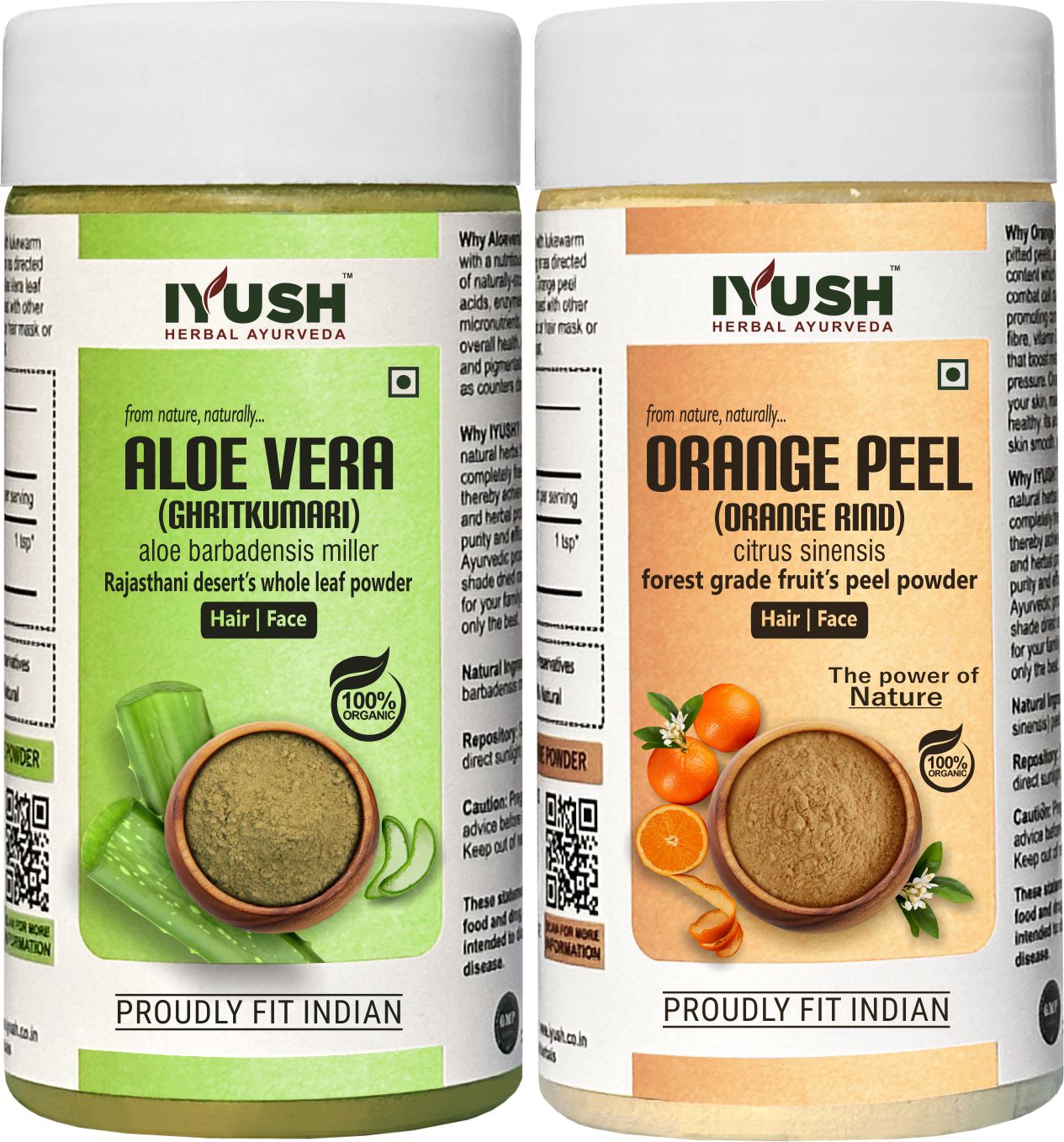 Premium Aloe Vera and Orange Peel Powder for Holistic Skin and Hair Wellness – Pack of 2, 100gm Each