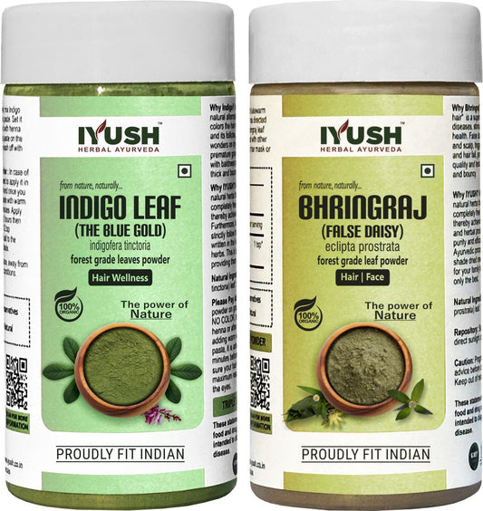 Premium Bhringraj and Indigo Leaves Powder for Holistic Hair Wellness – Pack of 2, 100gm Each