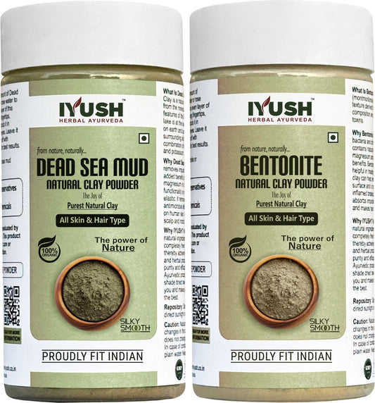 Premium Bentonite and Dead Sea Mud Clay Powder for Holistic Skin and Hair Wellness – Pack of 2, 150gm Each