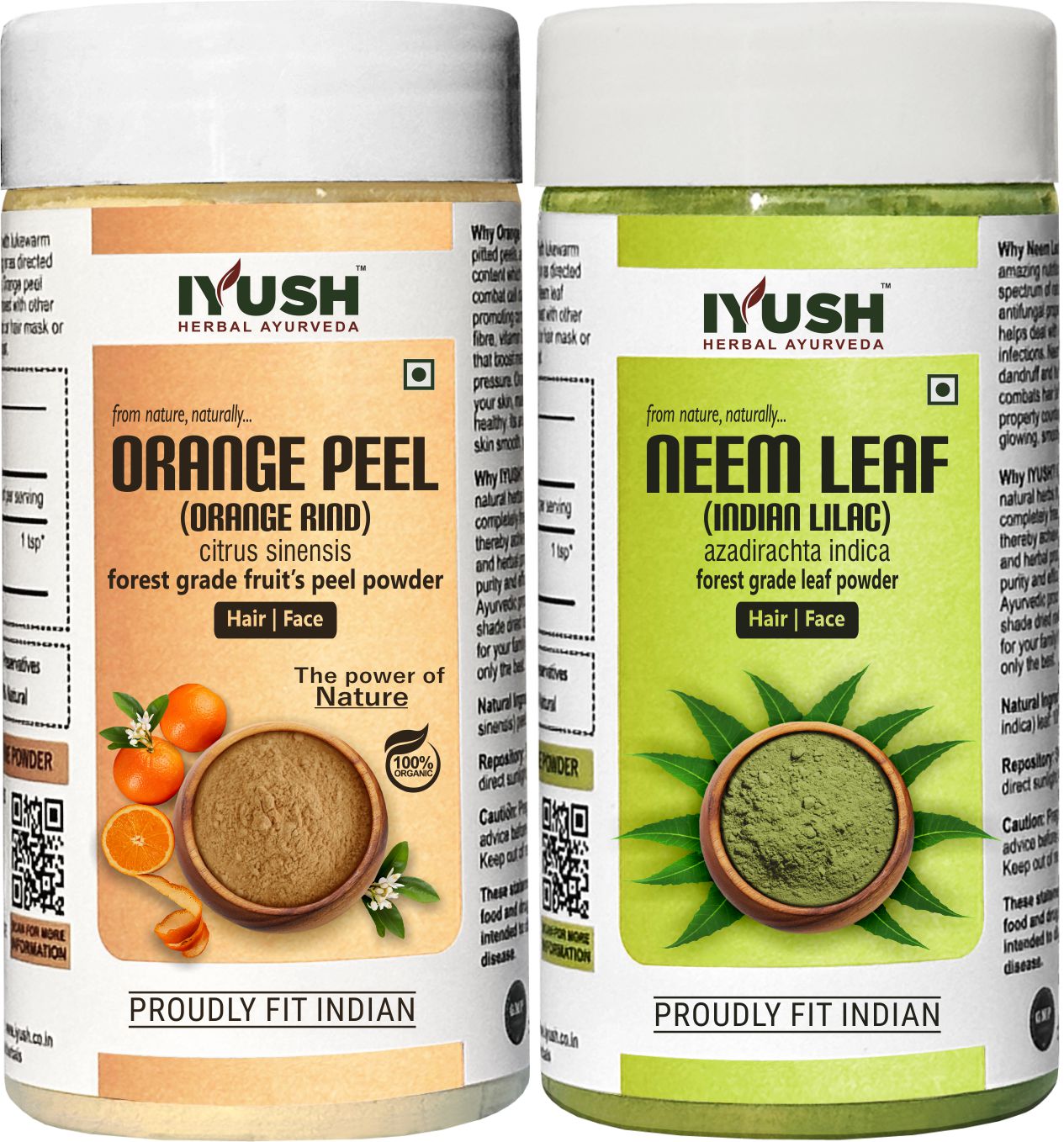 Premium Neem Leaf and Orange Peel Powder for Holistic Skin and Hair Wellness – Pack of 2, 100gm Each