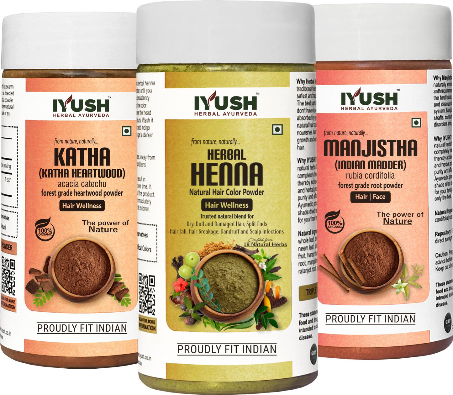 Herbal Henna, Katha and Manjistha Powder for Holistic Hair Wellness – Pack of 3, 100gm Each