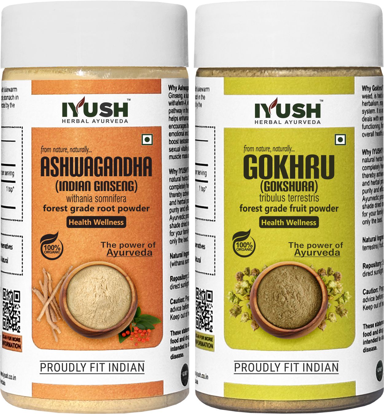 Premium Ashwagandha and Gokhru Powder for Holistic Health Wellness - Pack of 2, 100gm Each