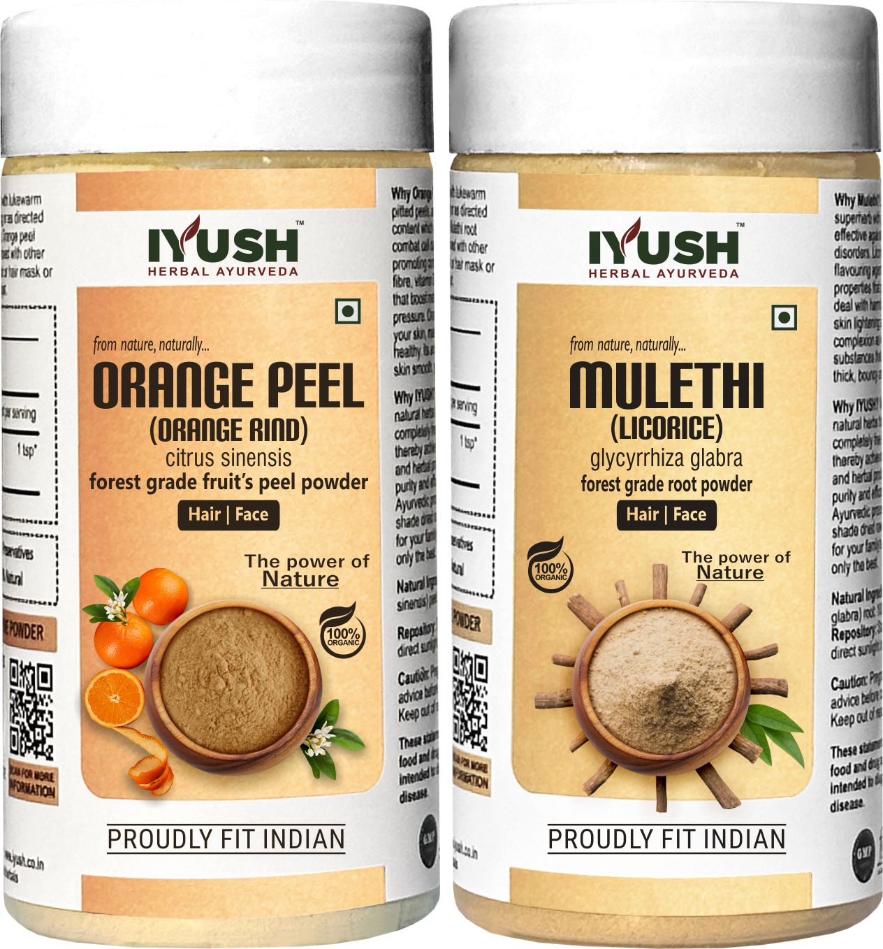 Premium Mulethi and Orange Peel Powder for Holistic Skin and Hair Wellness – Pack of 2, 100gm Each