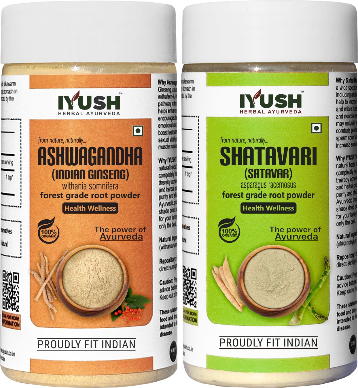 Premium Ashwagandha and Shatavari Root Powder for Holistic Health Wellness - Pack of 2, 100gm Each