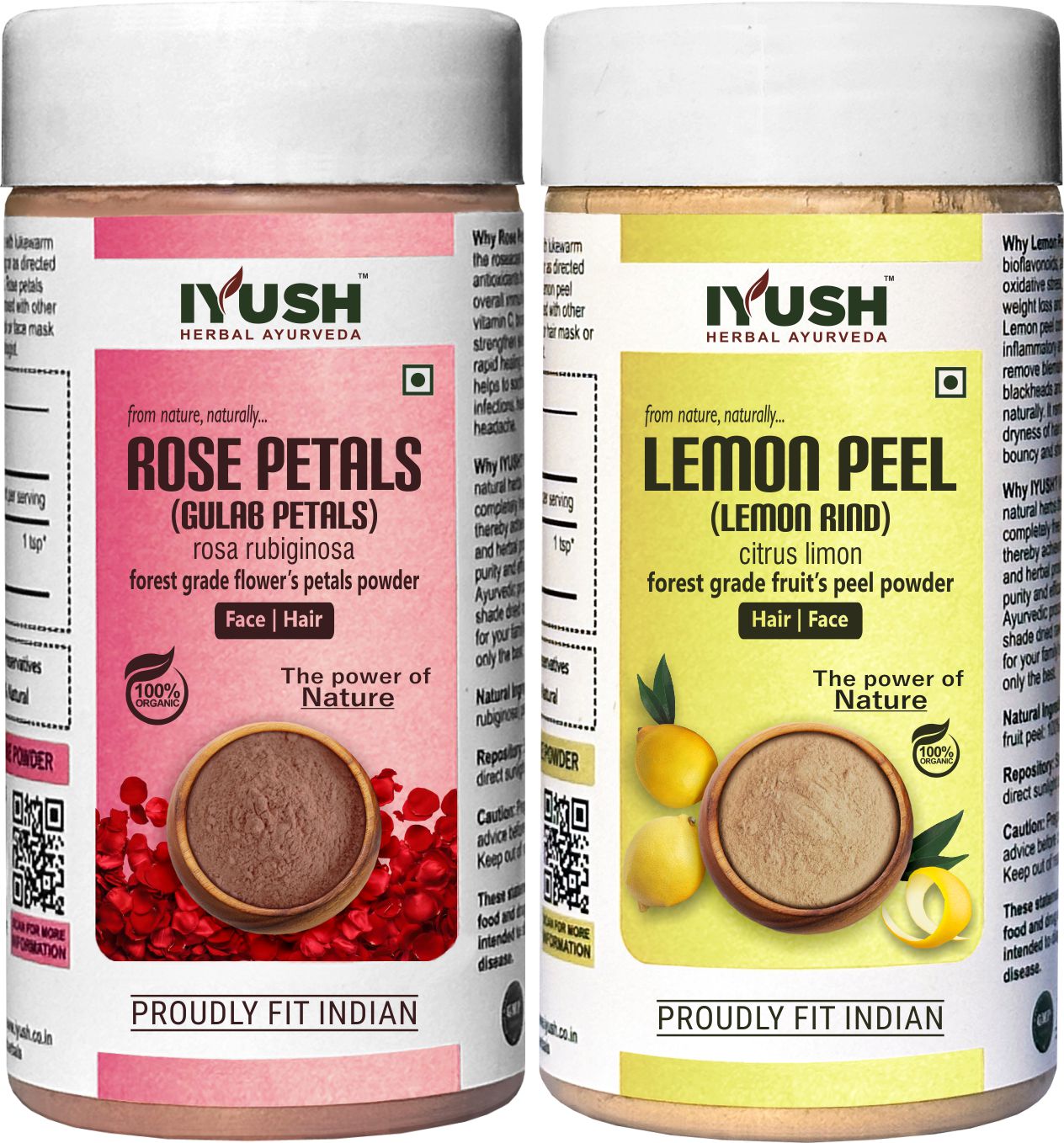 Premium Rose Petal and Lemon Peel Powder for Holistic Skin and Hair Wellness – Pack of 2, 100gm Each