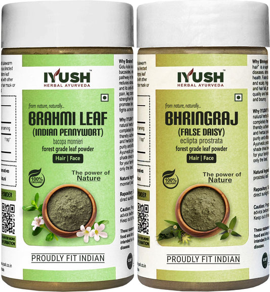 Premium Brahmi and Bhringraj Powder for Holistic Hair and Skin Wellness – Pack of 2, 100gm Each