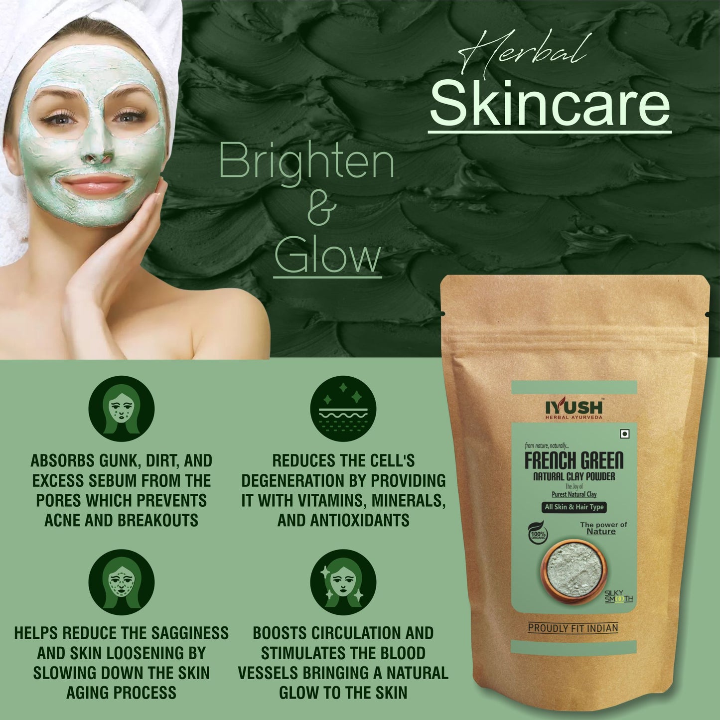 100% Pure  French Green Clay Powder