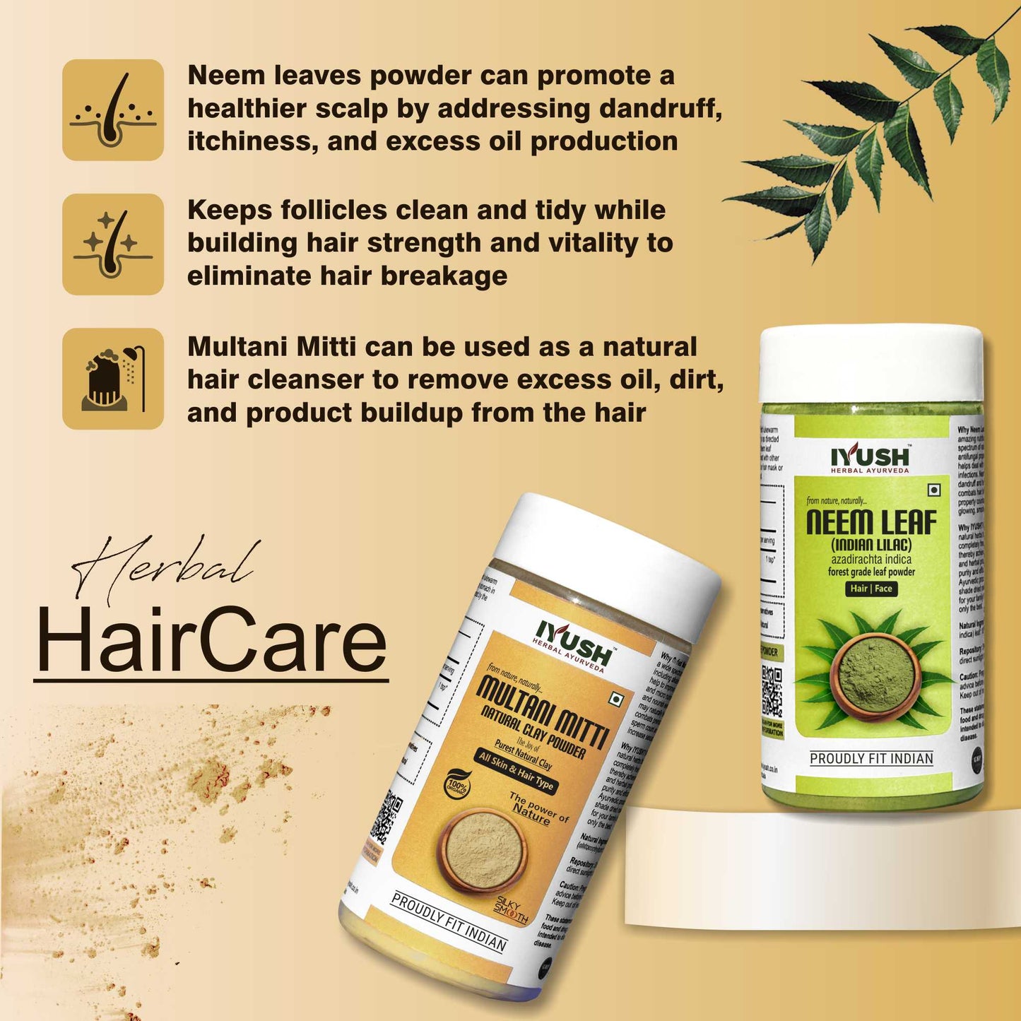 Premium Neem Leaf and Multani Mitti Powder for Holistic Skin and Hair Wellness – Pack of2, 100gm + 150gm