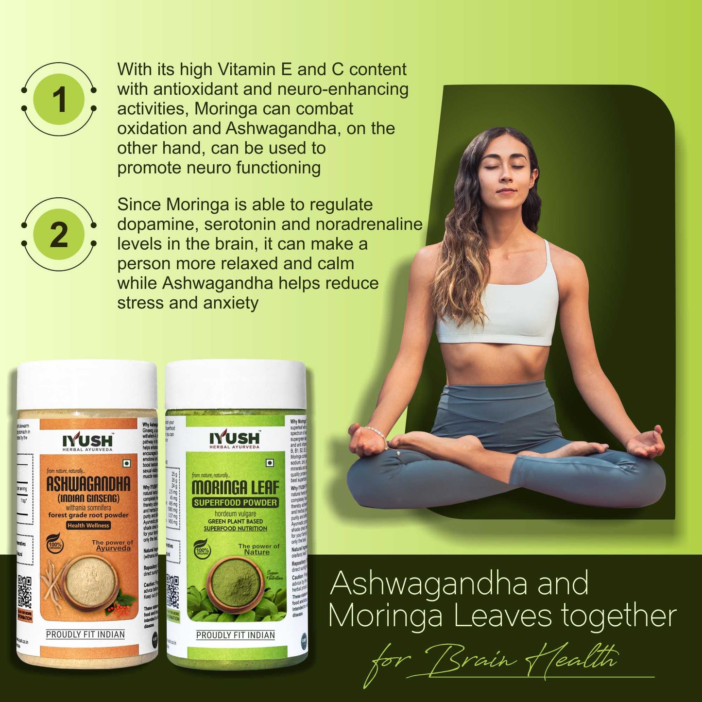 Premium Ashwagandha and Moringa Powder for Holistic Health Wellness - Pack of 2, 100gm Each