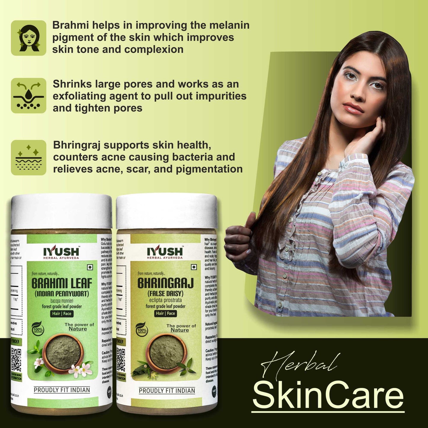 Premium Brahmi and Bhringraj Powder for Holistic Hair and Skin Wellness – Pack of 2, 100gm Each