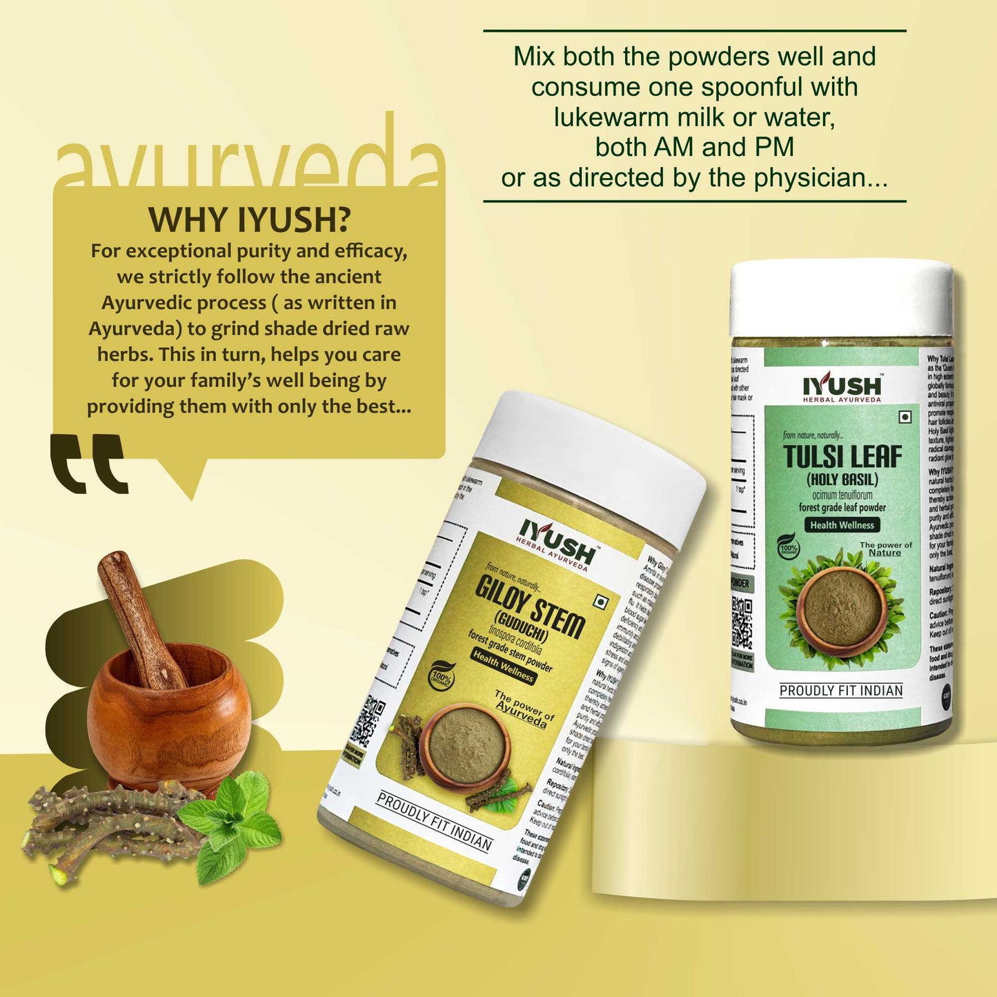 Premium Giloy Stem and Tulsi Leaf Powder for Holistic Health Wellness