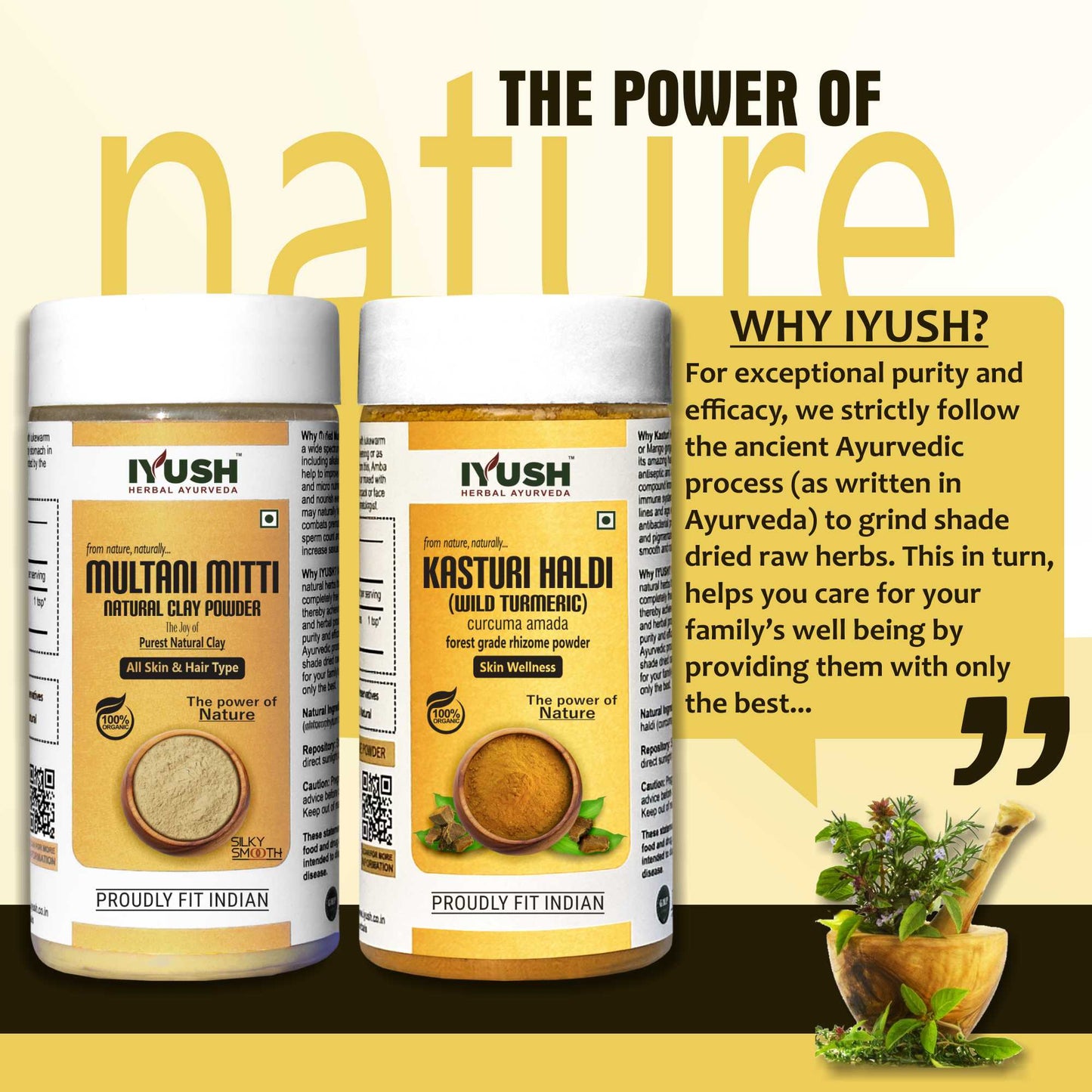 Premium Kasturi Haldi and Multani Mitti Powder for Holistic Hair and Skin Wellness – Pack of 2, 100gm + 150gm