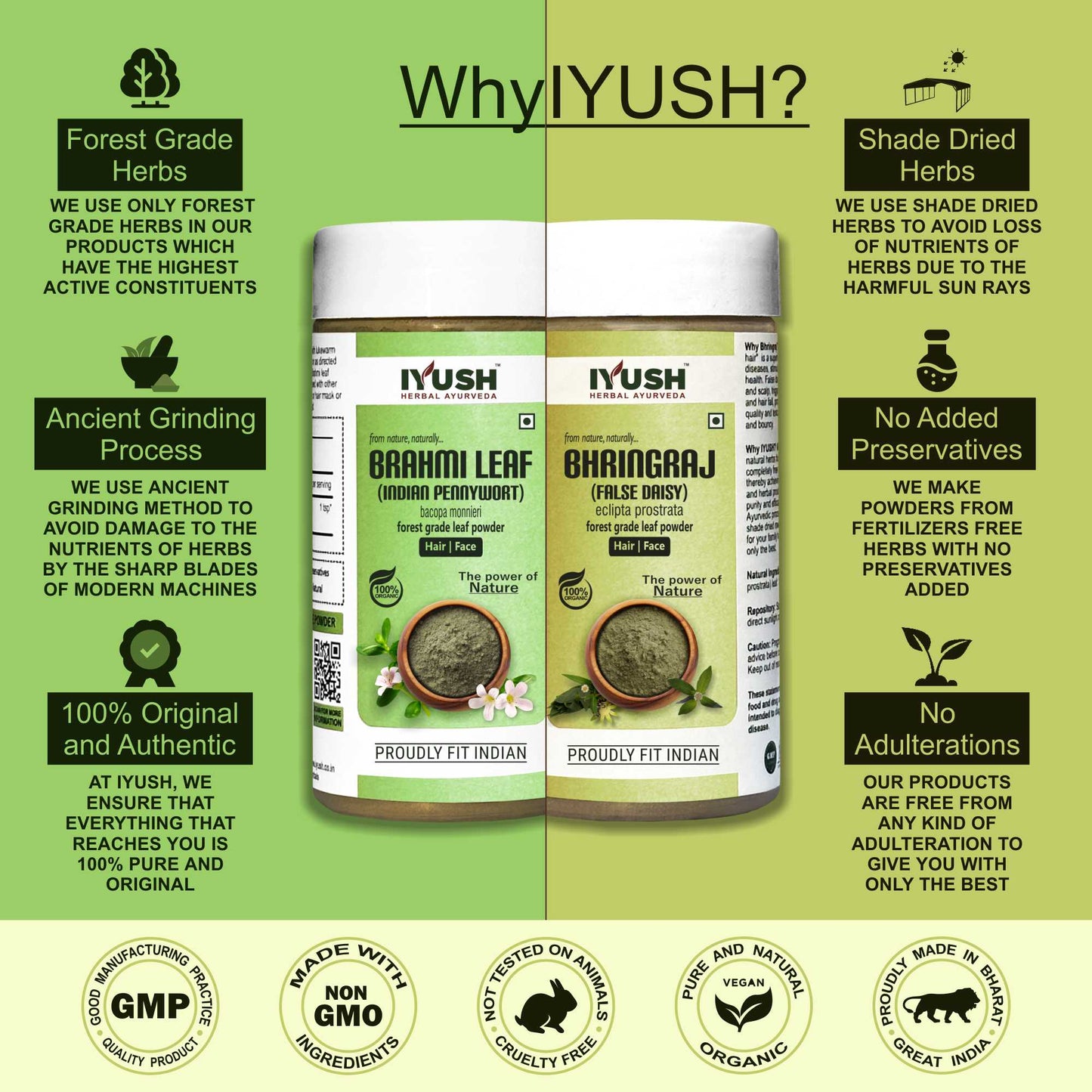 Premium Brahmi and Bhringraj Powder for Holistic Hair and Skin Wellness – Pack of 2, 100gm Each